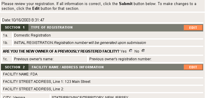 FFRM - Partial Registration Review Screen