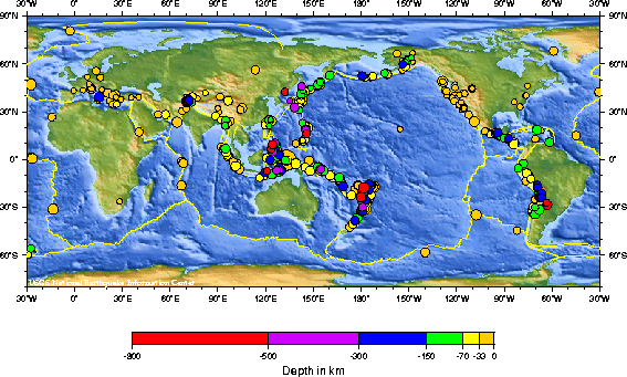 Earthquake activity in the last 8 to 30 days