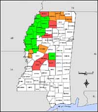 Map of Declared Counties for Disaster 1398