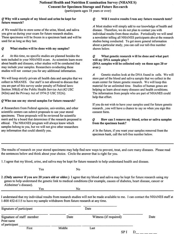 Appendix 1: NHANES 1999 Consent Form