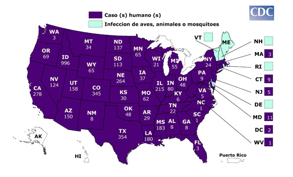 Mapa de actividad del Virus del Nilo Occidental