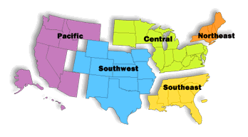 Map of the US showing the 5 regions for ORA and Link to ORA Contacts Directory