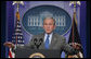 President George W. Bush gestures as he speaks to the press during a morning news conference Thursday, Feb. 28, 2008, in the James S. Brady Press Briefing Room. White House photo by Chris Greenberg