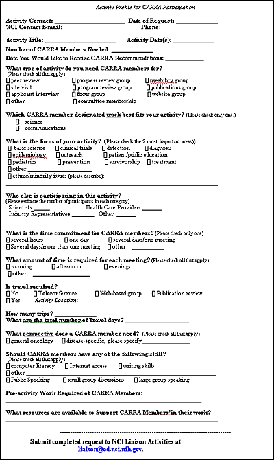 Paper Prototype of the Activity Profile for CARRA Participation