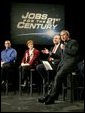 President George W. Bush speaks with participants during a discussion on job training and the economy at Owens Community College in Perrysburg Township, Ohio, Wednesday, Jan. 21, 2004.  White House photo by Eric Draper