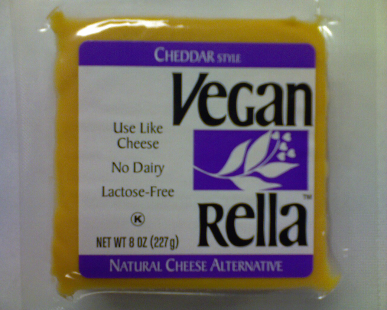 label from Front Label of Vegan Rella Cheddar Block