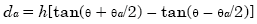 Equation 5-1 - D subscript A is equal to the product of H times the difference between the tangent of the sum of capital theta plus the quotient of capital theta subscript A over 2, minus the tangent of the different between capital theta and capital theta subscript A over 2.