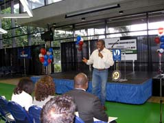 Congressman Meek speaks at a foreclosure prevention clinic he hosted at Miami-Dade College North Campus on April 12. Nearly 1,000 people attended and received personal advice from industry experts on their housing concerns. 