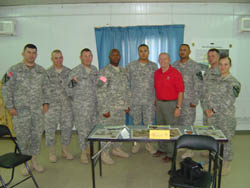 On a congressional delegation visit in July, Congressman Brady visits with Texas troops in Camp Taji, Iraq
