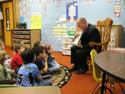 Mr. Brady reads to Ms Jenny Frisby's second grade class at Mauriceville Elementary in Orange County Texas.