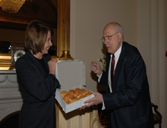 February 05, 2008 - A fat Tuesday tradition – Congressman Dingell shares Paczki with Speaker Nancy Pelosi. The Paczki come from the Chene Modern Bakery in Detroit