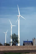 Wind turbines near a farm