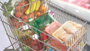 grocery cart with meat and poultry separated from other foods