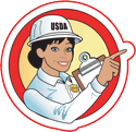 female USDA food inspector holding clipboard