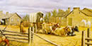 painting of mission with wagon in front