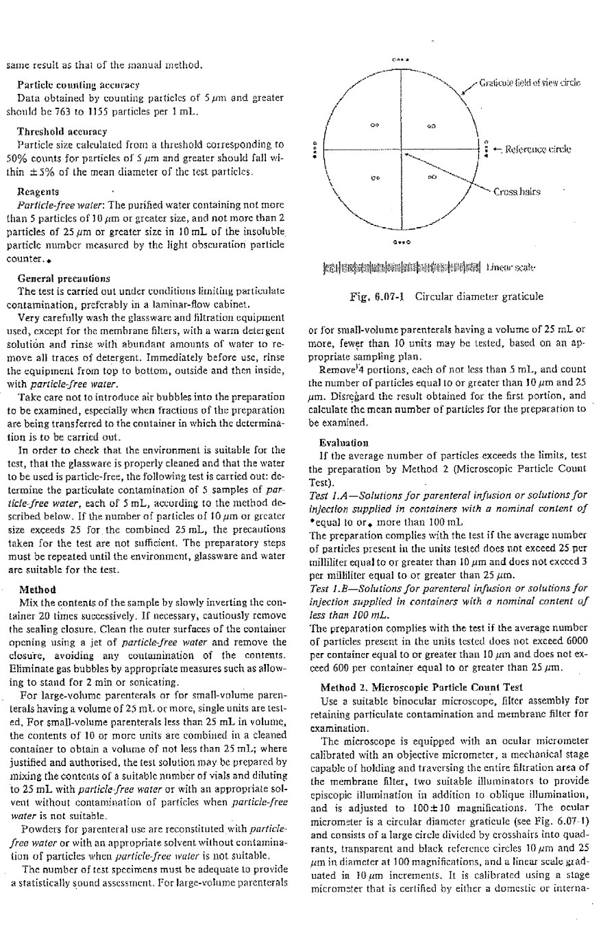 continuation of Insoluble Particulate Matter test for Injections