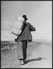 A homeles man on country road, Great Depression