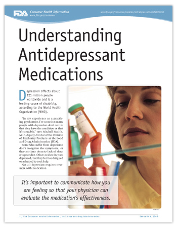Cover page of PDF version of this article, including photo of a woman with a serious or neutral expression reading the label of a prescription medication bottle as she removes it from a medicine cabinet