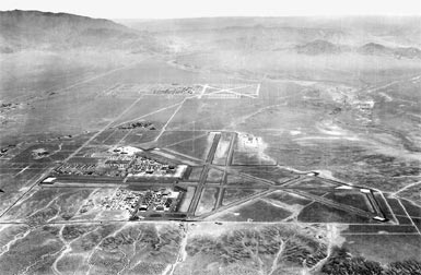 Aerial view of Kirtland and Sandia Bases, July 1945.