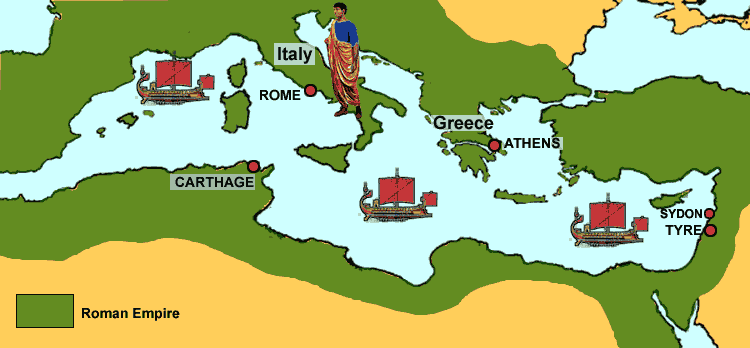 Map of  Mediterranean world with Roman Empire