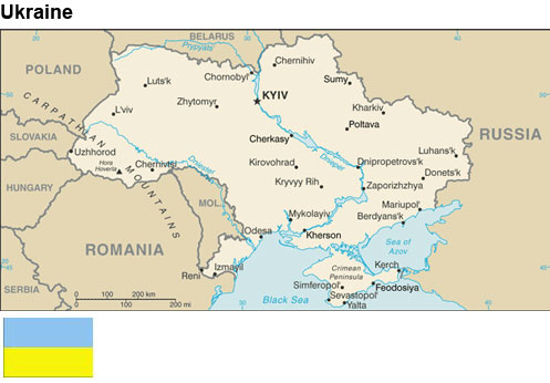 Ukraine:  Map and flag