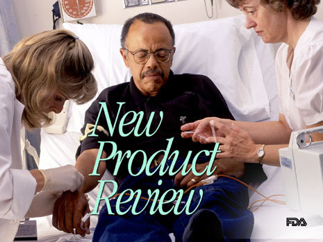 Slide with  picture of a patient having a new medical procedure and the words:  New Product Review.