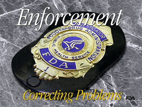 Slide of a badge with the words "Enforcement: Correcting Problems"