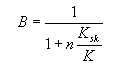 Equation 27.  Skempton pore-water pressure parameter B equals 1 divided by the sum of 1 plus N times the quotient of K subscript SK divided by K.