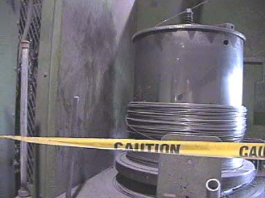View of the rotating drum showing the area where the victim got pulled into.