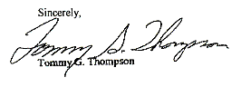 signature of Tommy G. Thompson, Secretary, Health and Human Services