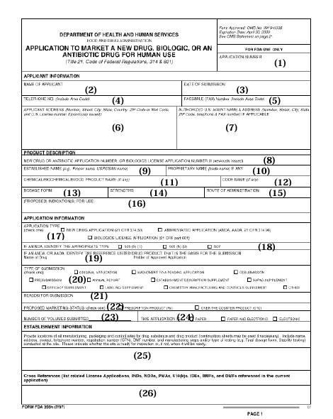 Form FDA 356h (front)