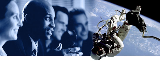 Banner Image: Collage of business people and astronaut
