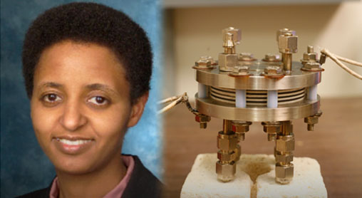 Sossina Haile and a picture of a fuel cell