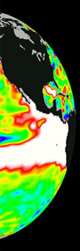 A slice of the Pacific Ocean should the US and South America during and El Nino condition.