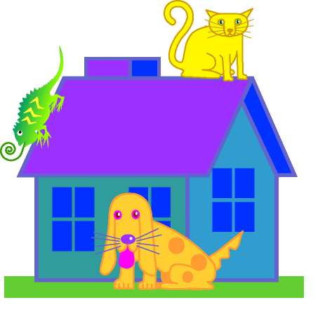 image of house with pets in front
