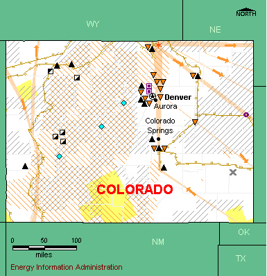 Colorado Energy Map - If you are unable to view this image contact the National Energy Information Center at 202-586-8800 for assistance