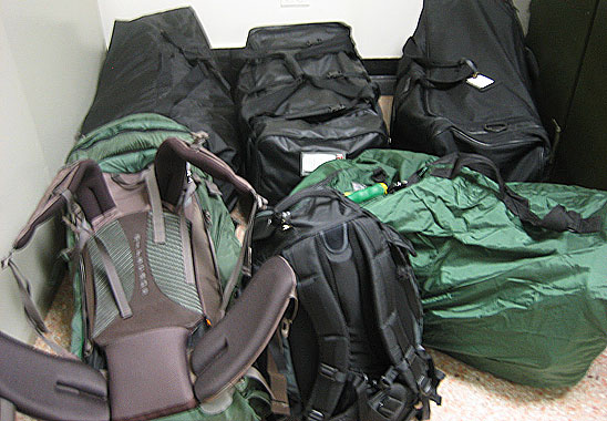 We somehow managed to get all of our gear packed into nine bags (only one over the  70 lb. limit!). Here are six of them.