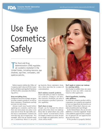 Cover page of PDF version of this article, including photo a woman carefully applying eye cosmetics in a bathroom mirror.