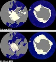 AQUA mission: AMSR-E images of the sea ice covers of both polar regions
