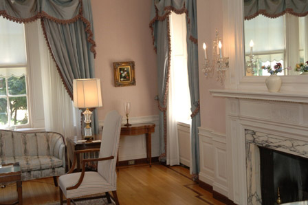 The Stone House living room with fireplace.