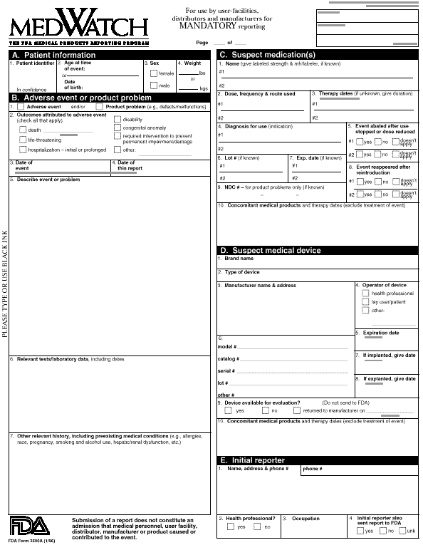 Medwatch Form, Page 1