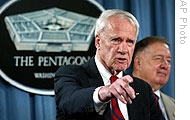 Former secretary of defense James Schlesinger (C)at the Pentagon, (2004 file photo)