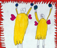 child's drawing of two yellow angels