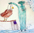 child's drawing of the statue of Liberty and a bald eagle