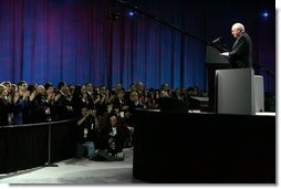 Vice President Dick Cheney is applauded during remarks made to the American Israel Public Affairs Committee (AIPAC) 2006 Annual Policy Conference in Washington, Tuesday, March 7, 2006. The annual conference is AIPAC's premier event and is attended by senior US and Israeli government officials as well as numerous members of Congress and over 4,000 pro-Israel activists from all 50 states.  White House photo by David Bohrer