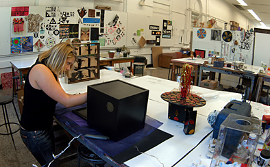 A student works out the final details of a project in the studios
