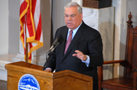 Mayor Thomas M. Menino delivering the annual State of the City address from Faneuil Hall on Tuesday, January 13