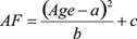 Equation. Age factor for the ΔL subscript th model. Click here for more detail.