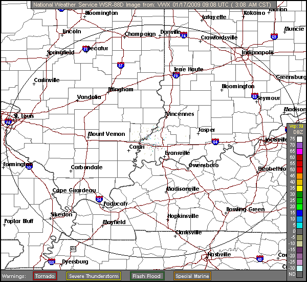 Click for latest Base Reflectivity radar image from the Evansville, IN radar and current weather warnings