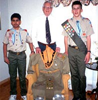 C. Edwin Becraft with Scouts Michael McCoy and Raman Gupta